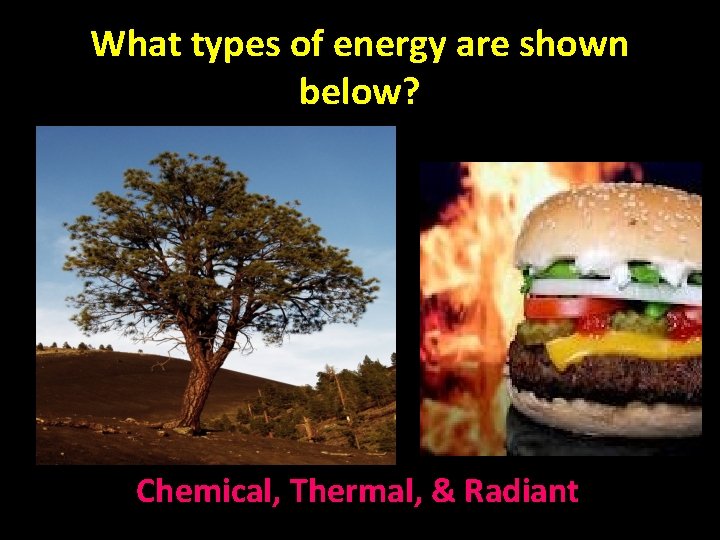 What types of energy are shown below? Chemical, Thermal, & Radiant 