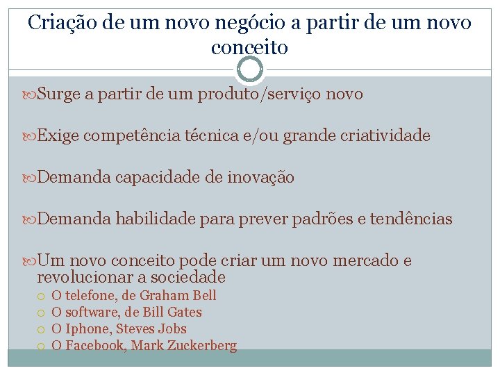 Criação de um novo negócio a partir de um novo conceito Surge a partir