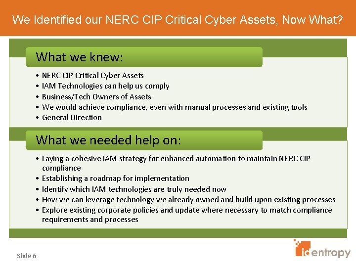 We Identified our NERC CIP Critical Cyber Assets, Now What? What we knew: •