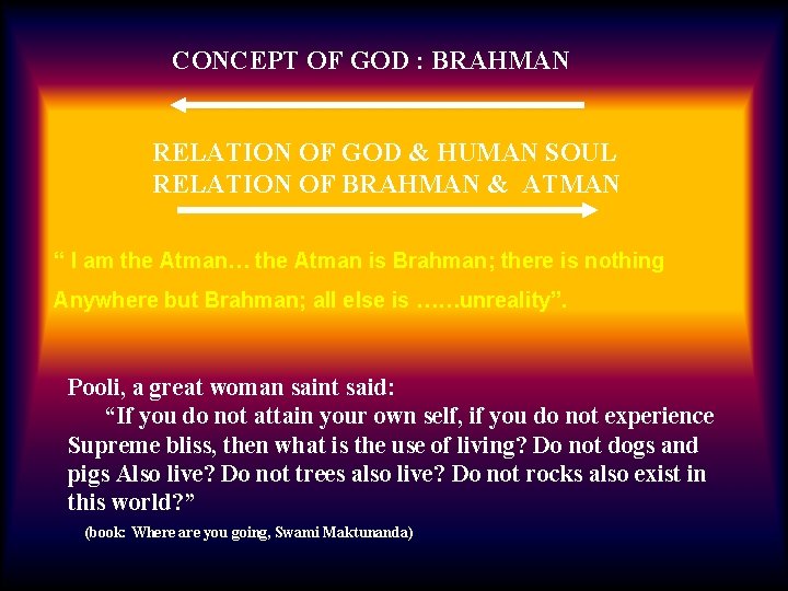 CONCEPT OF GOD : BRAHMAN RELATION OF GOD & HUMAN SOUL RELATION OF BRAHMAN