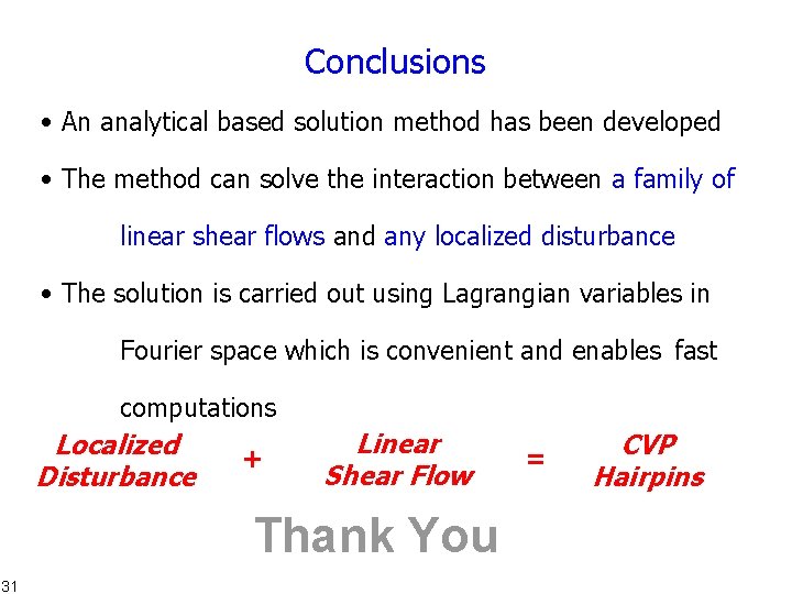Conclusions • An analytical based solution method has been developed • The method can