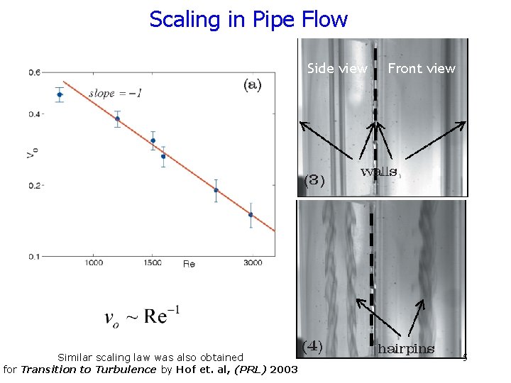 Scaling in Pipe Flow Side view Similar scaling law was also obtained for Transition