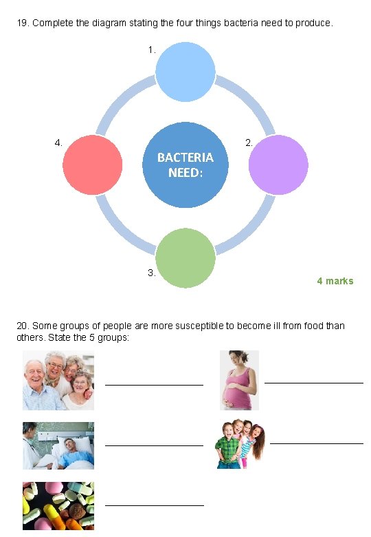 19. Complete the diagram stating the four things bacteria need to produce. 1. 4.