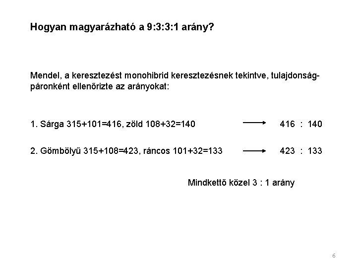 Hogyan magyarázható a 9: 3: 3: 1 arány? Mendel, a keresztezést monohibrid keresztezésnek tekintve,