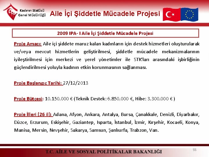 Kadının Statüsü Genel Müdürlüğü Aile İçi Şiddetle Mücadele Projesi 2009 IPA- I Aile İçi