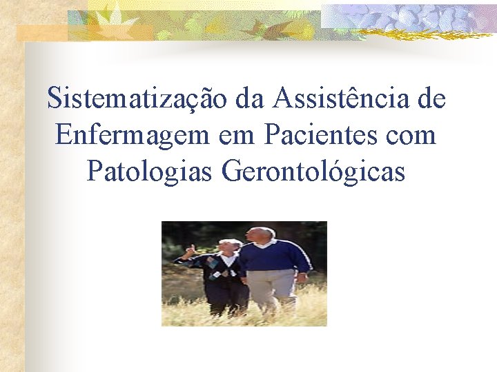 Sistematização da Assistência de Enfermagem em Pacientes com Patologias Gerontológicas 