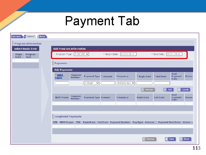 Payment Tab 113 