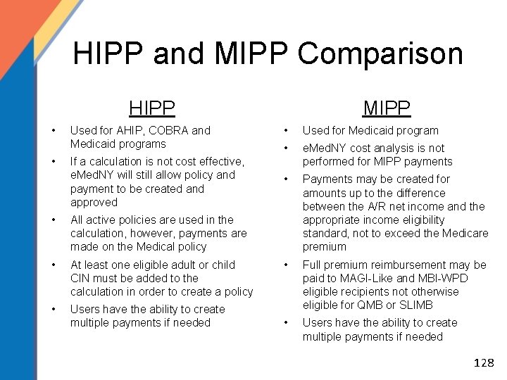 HIPP and MIPP Comparison HIPP • • Used for AHIP, COBRA and Medicaid programs