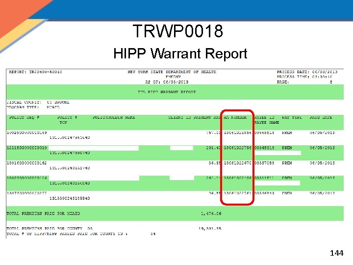 TRWP 0018 HIPP Warrant Report 144 