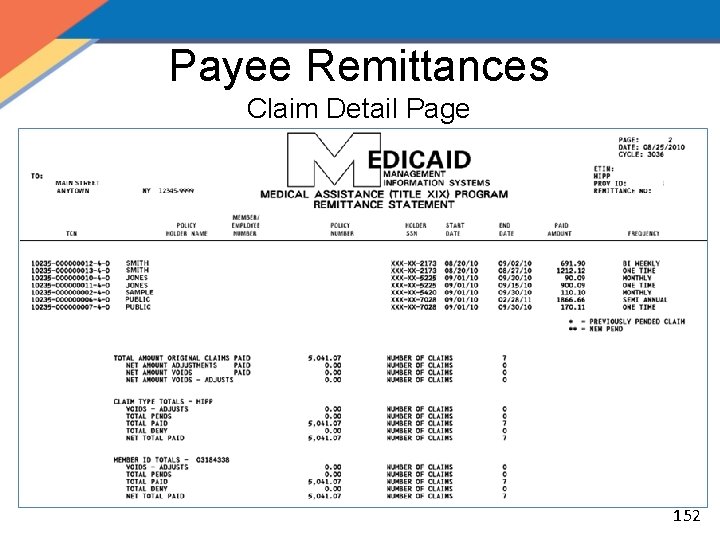 Payee Remittances Claim Detail Page 152 