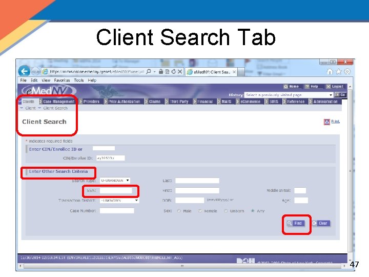 Client Search Tab 47 