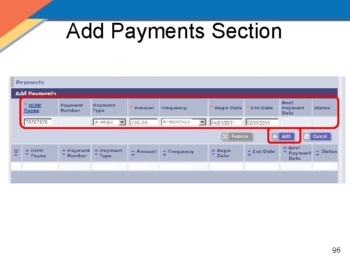 Add Payments Section 96 