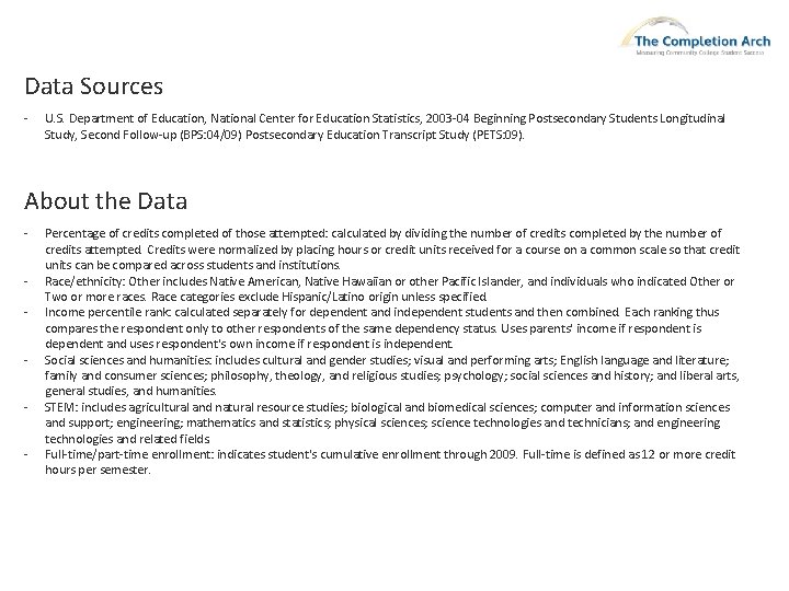 Data Sources - U. S. Department of Education, National Center for Education Statistics, 2003