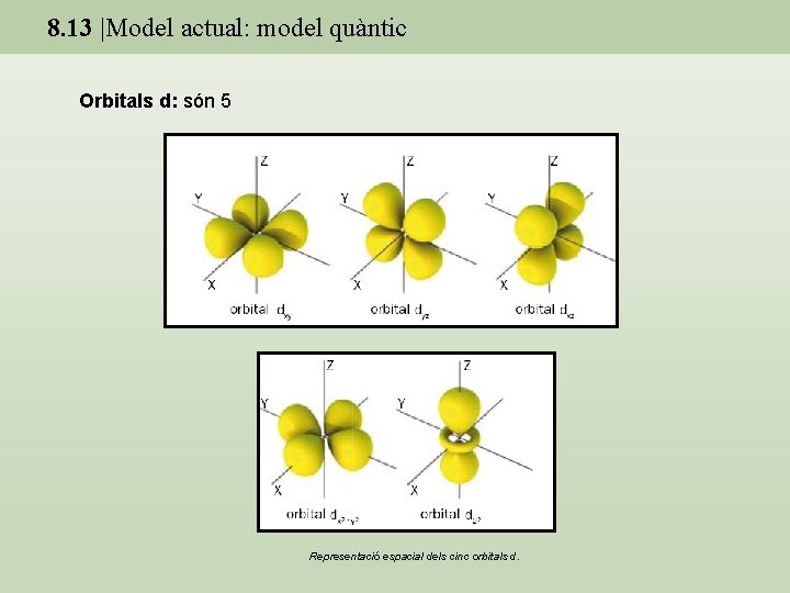 8. 13 |Model actual: model quàntic Orbitals d: són 5 Representació espacial dels cinc