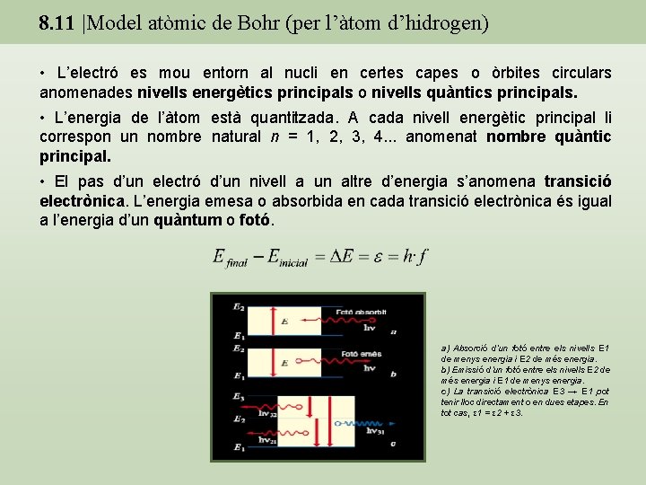 8. 11 |Model atòmic de Bohr (per l’àtom d’hidrogen) • L’electró es mou entorn