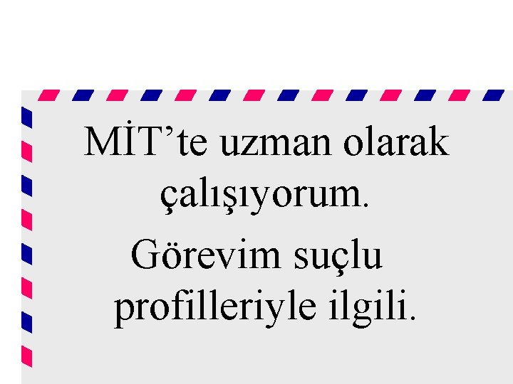 MİT’te uzman olarak çalışıyorum. Görevim suçlu profilleriyle ilgili. 