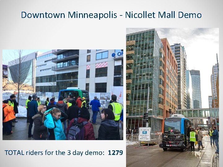 Downtown Minneapolis - Nicollet Mall Demo TOTAL riders for the 3 day demo: 1279