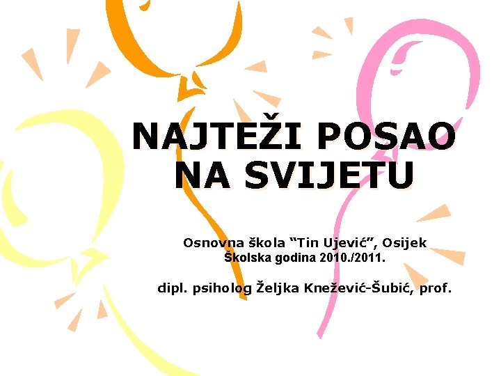 NAJTEŽI POSAO NA SVIJETU Osnovna škola “Tin Ujević”, Osijek Školska godina 2010. /2011. dipl.