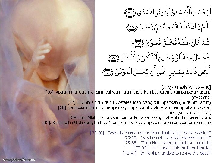 [Al Qiyaamah 75: 36 – 40] [36] Apakah manusia mengira, bahwa ia akan dibiarkan