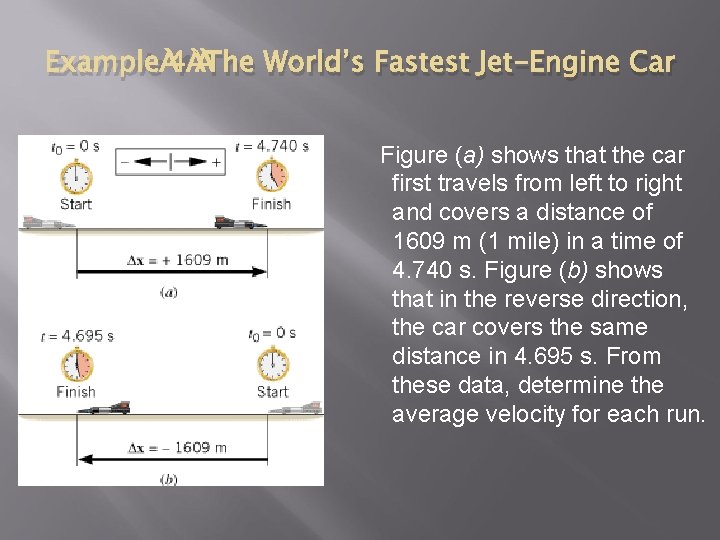 Example 4 The World’s Fastest Jet-Engine Car Figure (a) shows that the car first