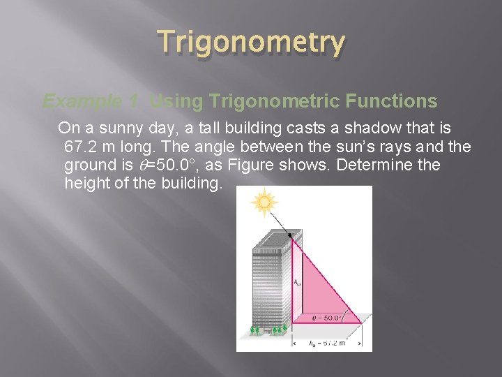 Trigonometry Example 1 Using Trigonometric Functions On a sunny day, a tall building casts