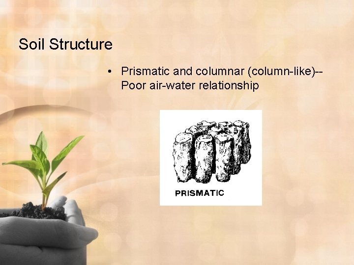 Soil Structure • Prismatic and columnar (column-like)-Poor air-water relationship 