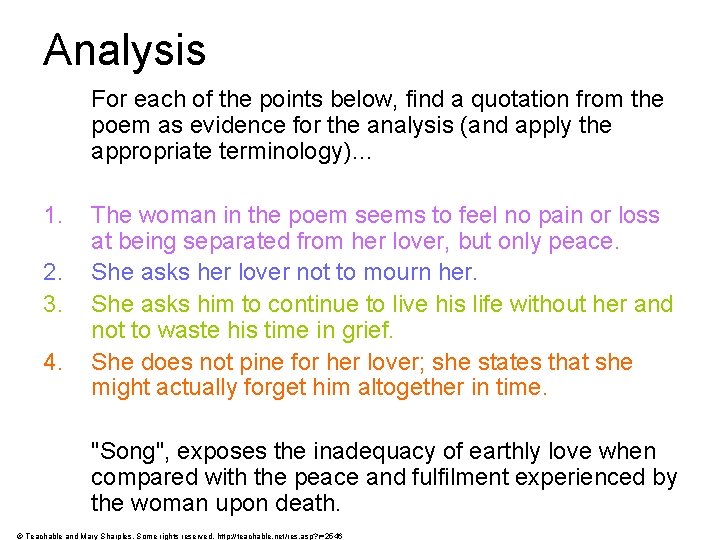 Analysis For each of the points below, find a quotation from the poem as