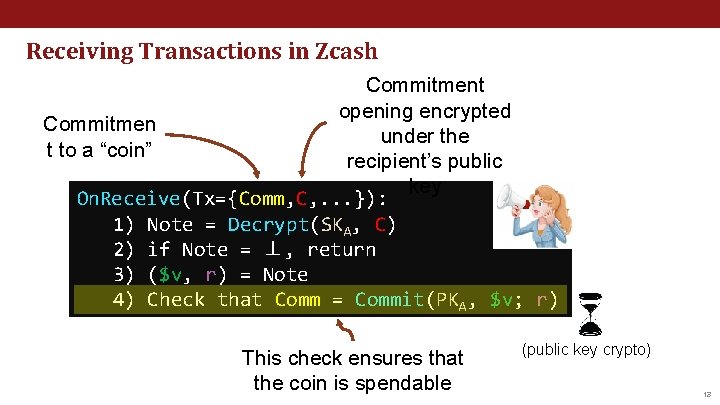 Receiving Transactions in Zcash Commitment opening encrypted Commitmen under the t to a “coin”