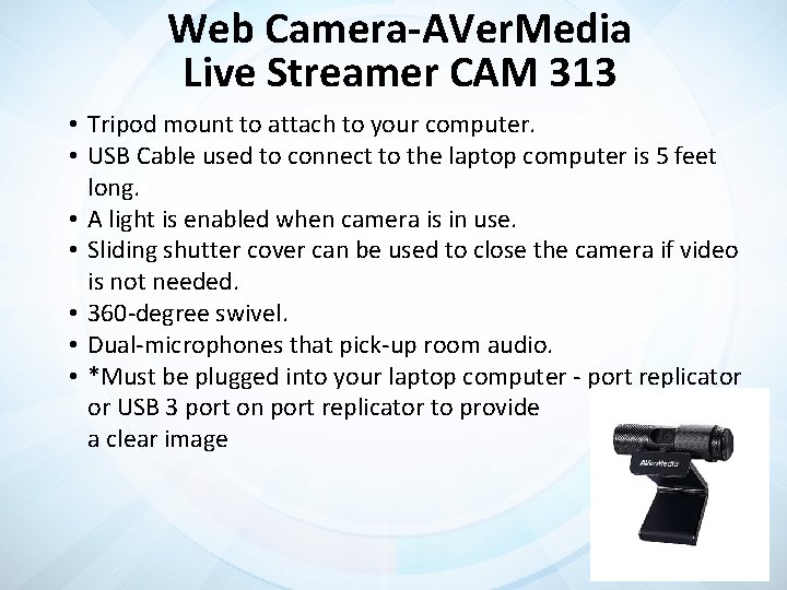 Web Camera-AVer. Media Live Streamer CAM 313 • Tripod mount to attach to your