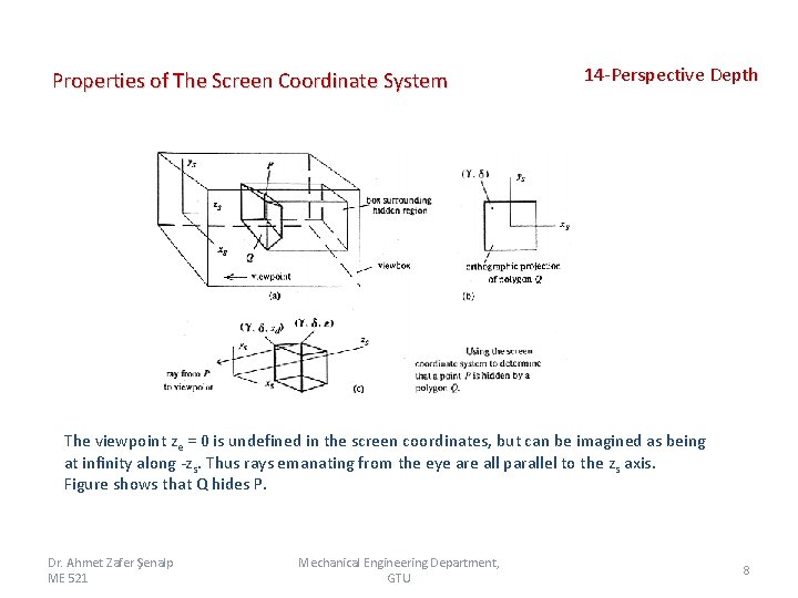 Properties of The Screen Coordinate System 14 -Perspective Depth The viewpoint ze = 0