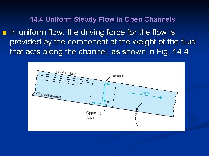 14. 4 Uniform Steady Flow in Open Channels n In uniform flow, the driving