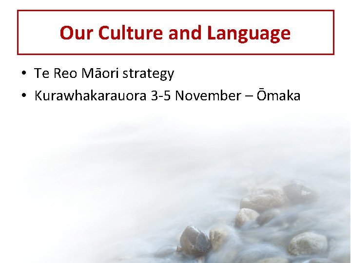 Our Culture and Language • Te Reo Māori strategy • Kurawhakarauora 3 -5 November