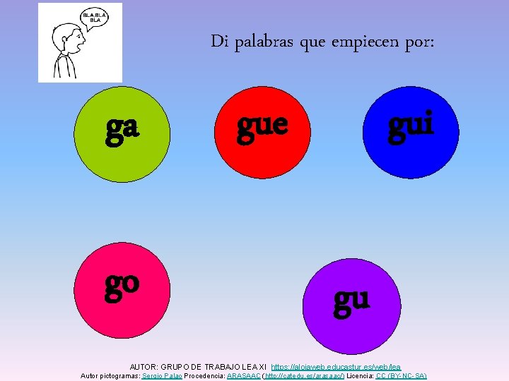 Di palabras que empiecen por: ga go gui gue gu AUTOR: GRUPO DE TRABAJO