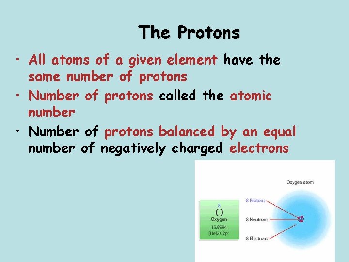 The Protons • All atoms of a given element have the same number of