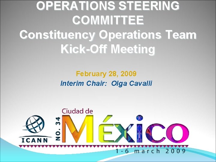 OPERATIONS STEERING COMMITTEE Constituency Operations Team Kick-Off Meeting February 28, 2009 Interim Chair: Olga