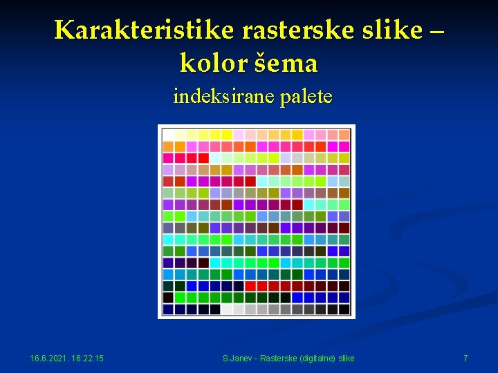 Karakteristike rasterske slike – kolor šema indeksirane palete 16. 6. 2021. 16: 22: 15