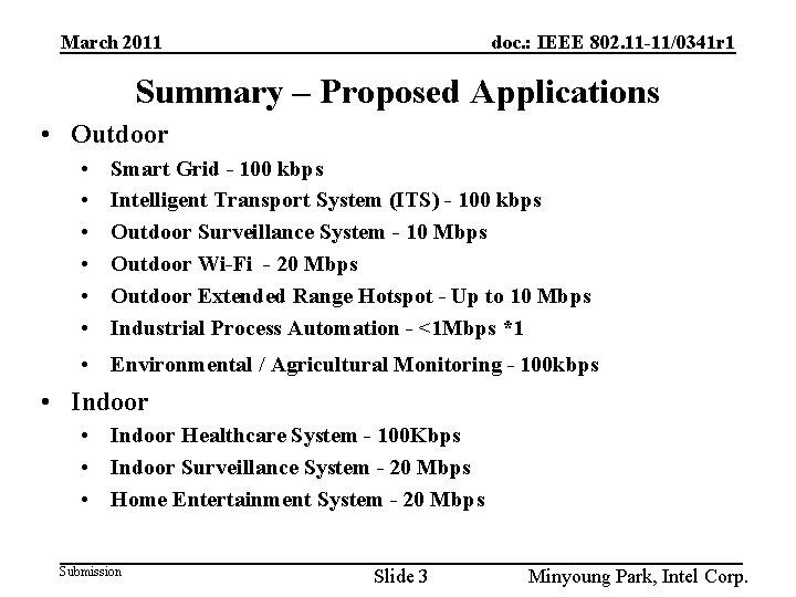 March 2011 doc. : IEEE 802. 11 -11/0341 r 1 Summary – Proposed Applications