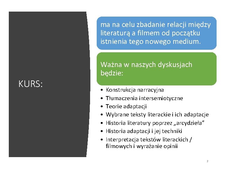 ma na celu zbadanie relacji między literaturą a filmem od początku istnienia tego nowego ma na celu zbadanie relacji między literaturą a filmem od początku istnienia tego nowego