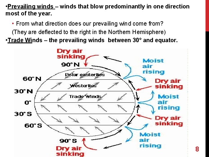  • Prevailing winds – winds that blow predominantly in one direction most of