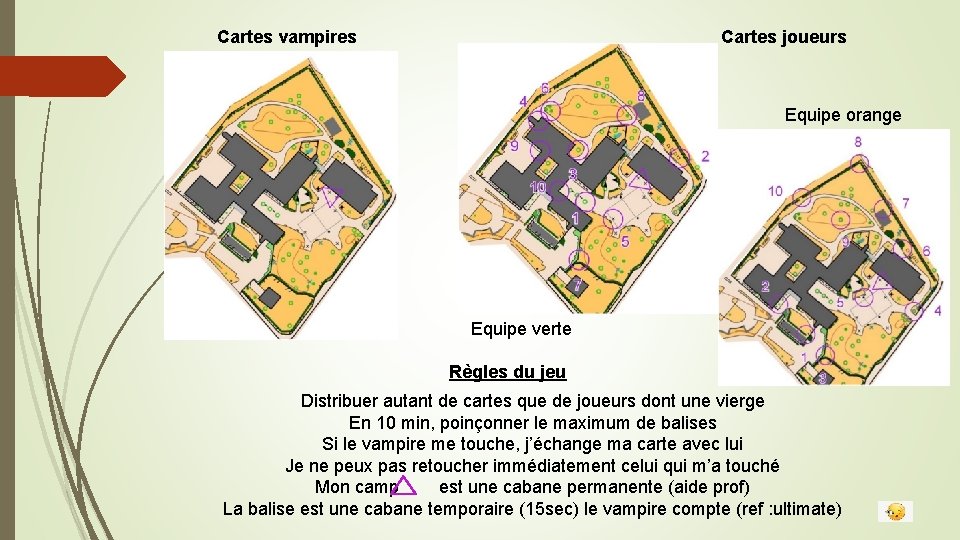 Cartes vampires Cartes joueurs Equipe orange Equipe verte Règles du jeu Distribuer autant de