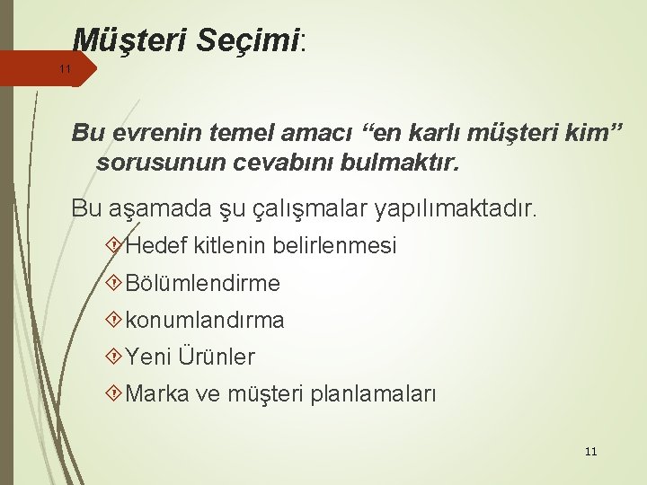 Müşteri Seçimi: 11 Bu evrenin temel amacı “en karlı müşteri kim” sorusunun cevabını bulmaktır.