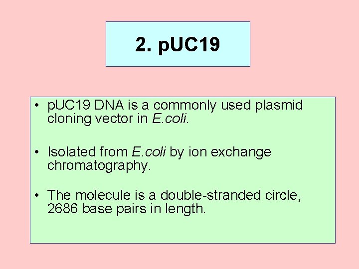2. p. UC 19 • p. UC 19 DNA is a commonly used plasmid 2. p. UC 19 • p. UC 19 DNA is a commonly used plasmid