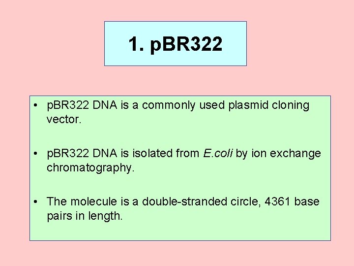 1. p. BR 322 • p. BR 322 DNA is a commonly used plasmid