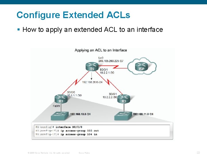 Configure Extended ACLs § How to apply an extended ACL to an interface ©