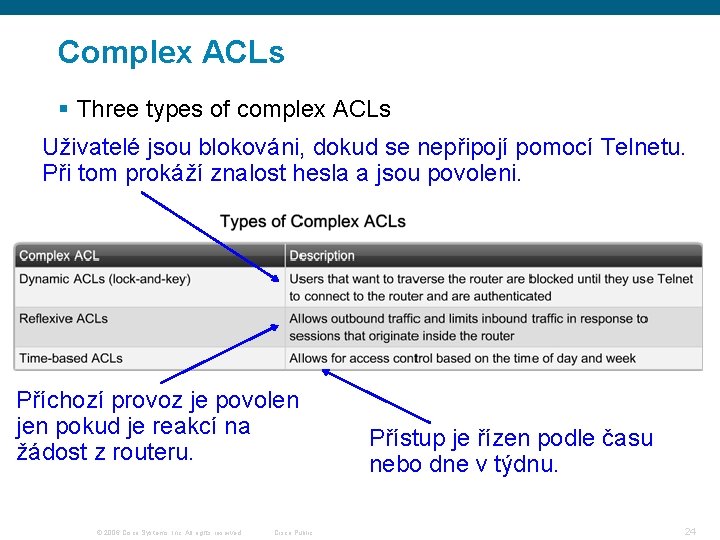 Complex ACLs § Three types of complex ACLs Uživatelé jsou blokováni, dokud se nepřipojí