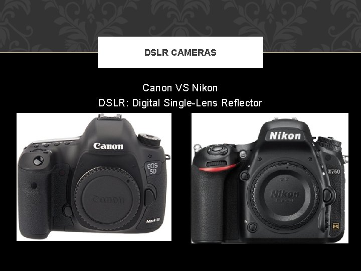 DSLR CAMERAS Canon VS Nikon DSLR: Digital Single-Lens Reflector 