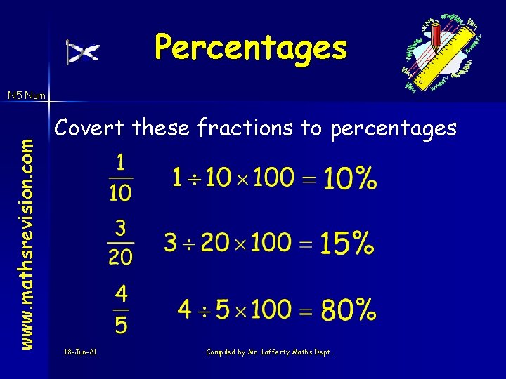 Percentages www. mathsrevision. com N 5 Num Covert these fractions to percentages 18 -Jun-21