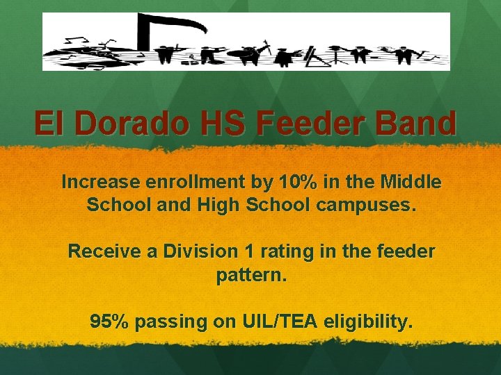 El Dorado HS Feeder Band Increase enrollment by 10% in the Middle School and