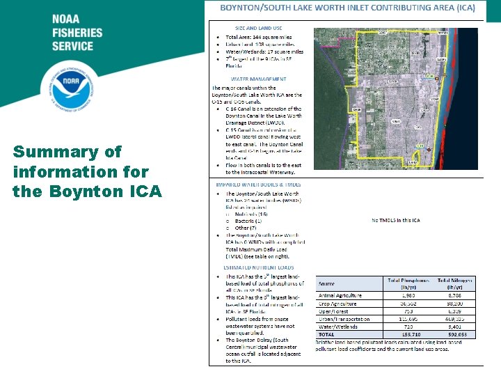 Summary of information for the Boynton ICA 17 