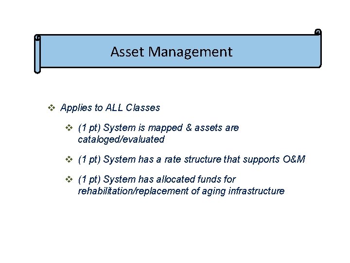 Asset Management v Applies to ALL Classes v (1 pt) System is mapped &